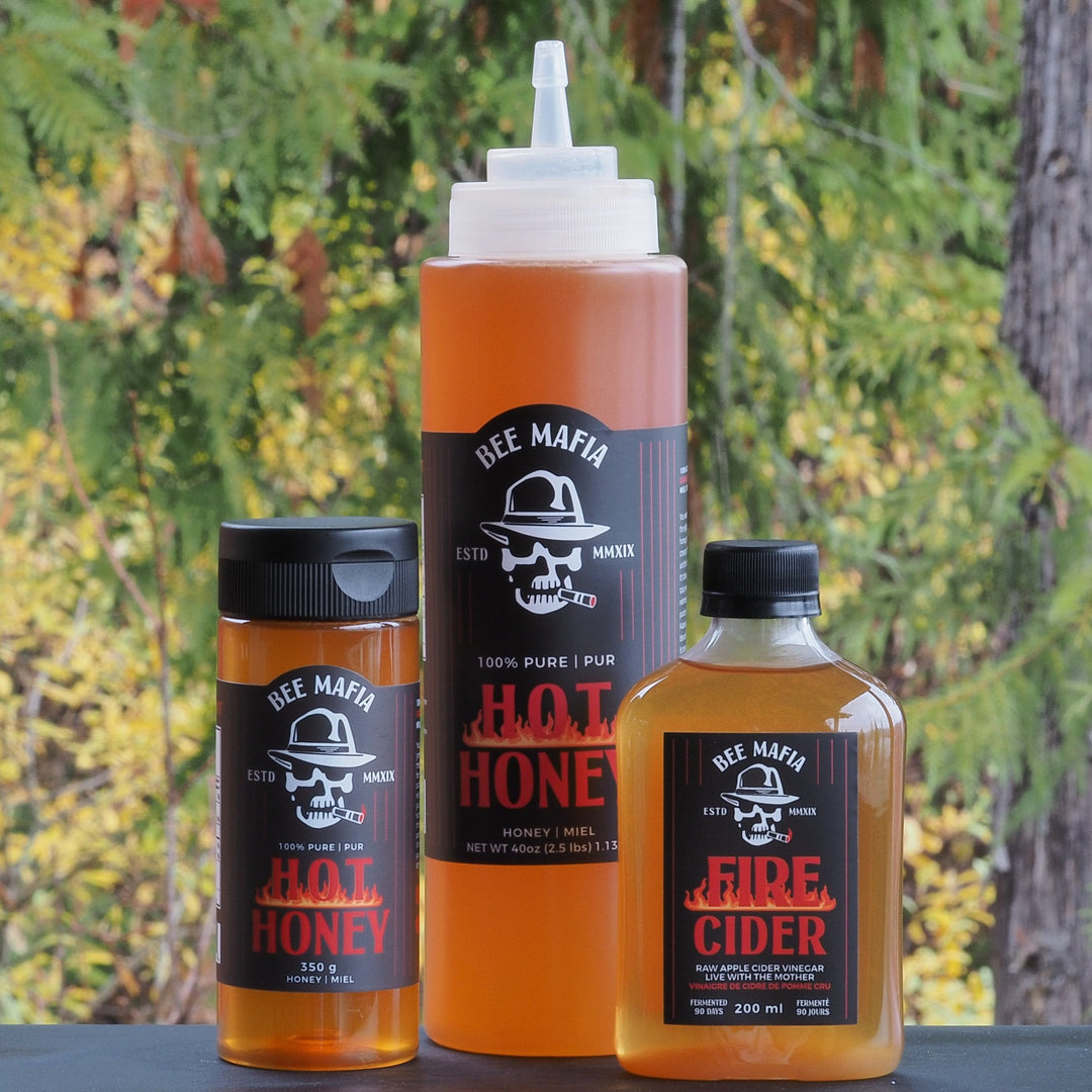 Ultimate set of spicy goodness with infused hot honey and fire cider from bee mafia created in Canada.